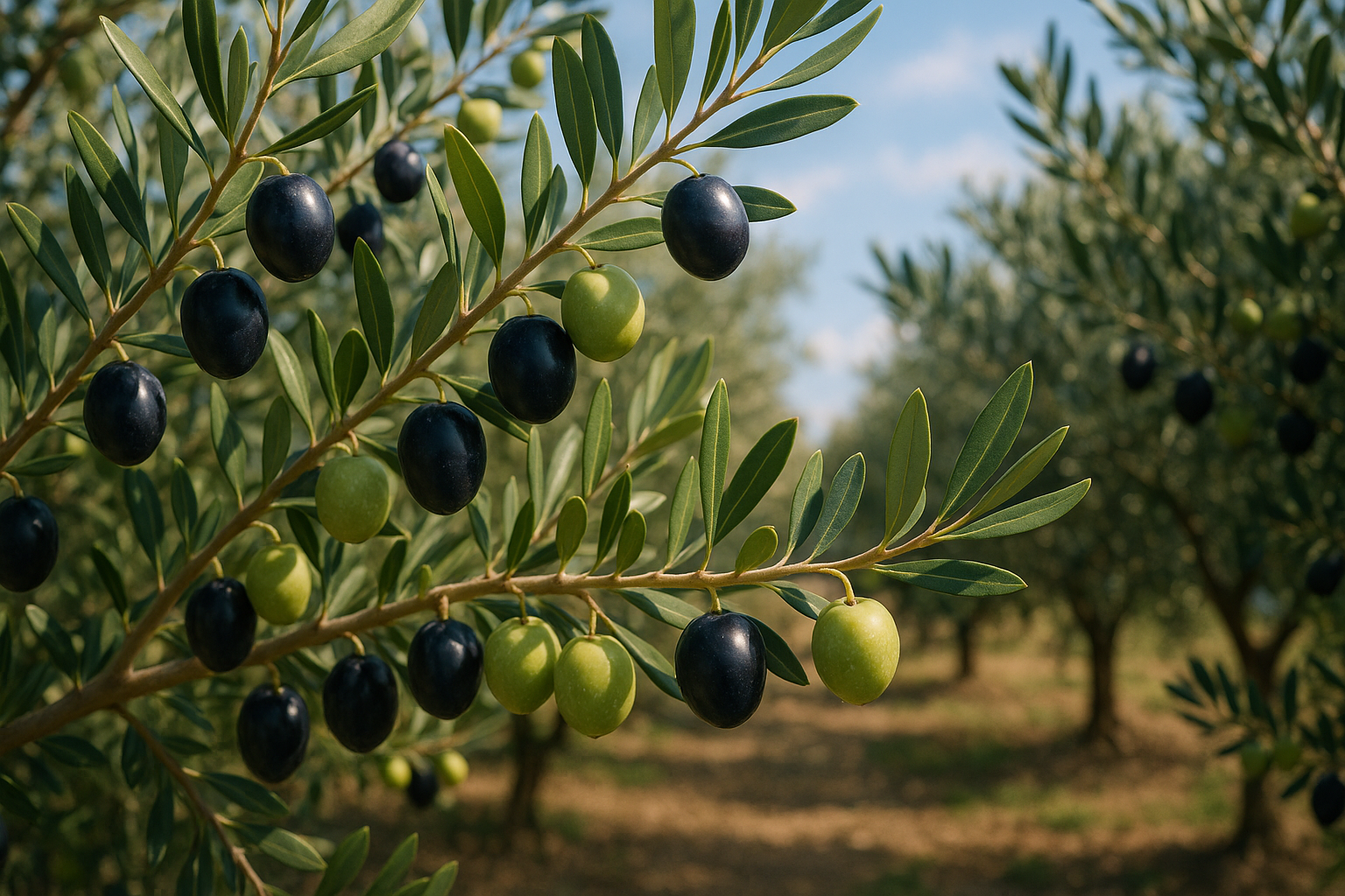 Zeytin hasat zamanı ve olgun meyveler