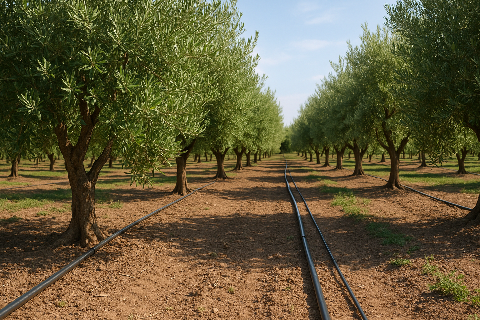 Zeytin bahçesinde damla sulama sistemi