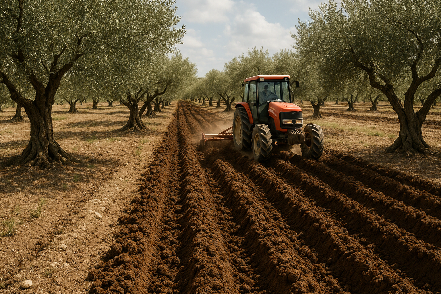 Zeytin bahçesinde toprak işleme